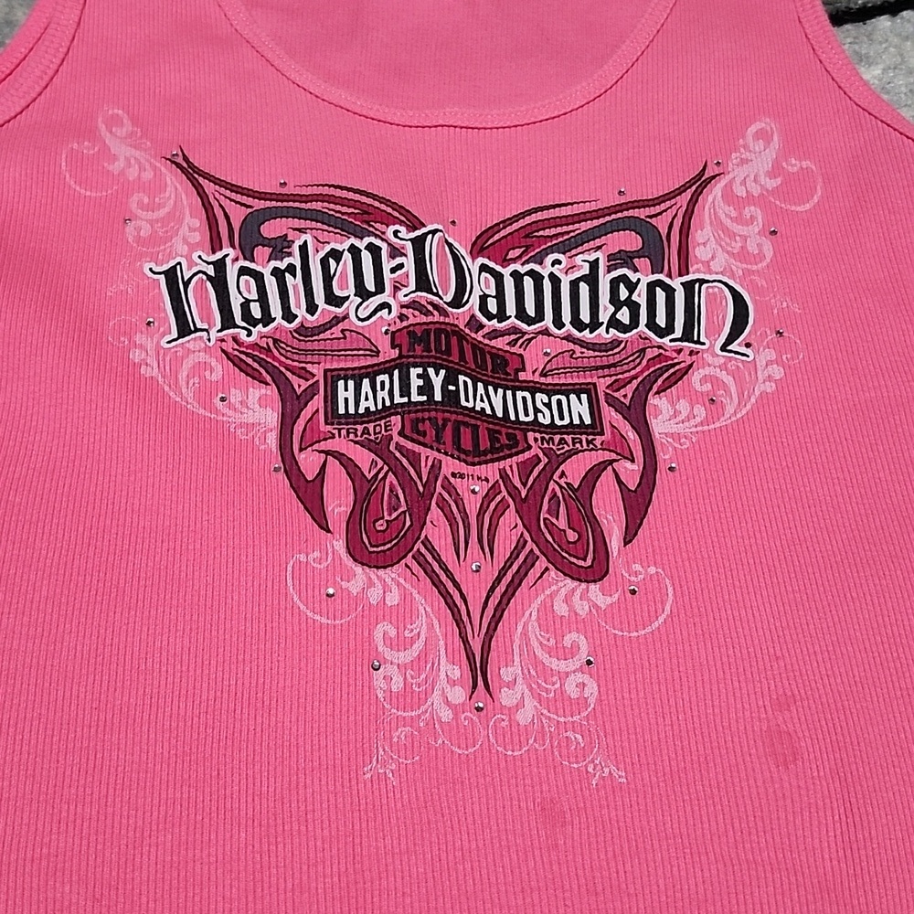 HARLEY DAVIDSON MOTORCYCLE 2011 PINK RIBBED RHINESTONES BAR & SHIELD WIN…